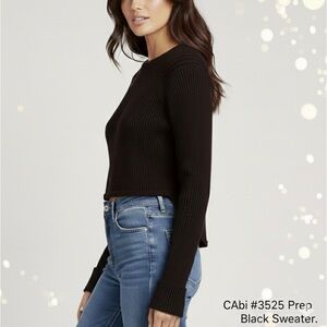 CAbi prep cropped Black Knit pullover Sweater ribbed size Large